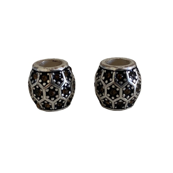 BRIGHTON Onyx Tiles (2) Beads Spacers Silver Plated w/ Crystals - Picture 3 of 4